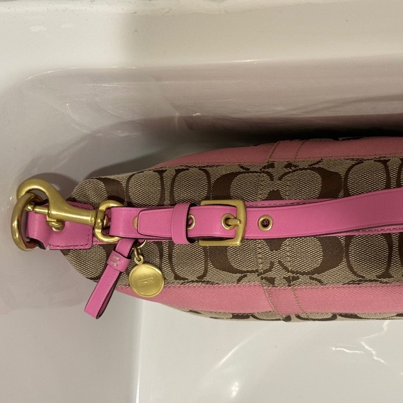 Small Pink Stripe Vintage Authentic Coach Y2k Baguette - Picture 2 of 5
